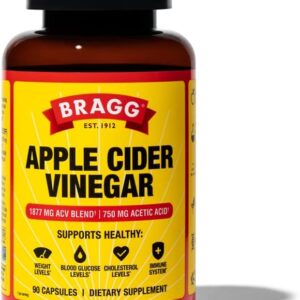 Bragg Apple Cider Vinegar Capsules - Vitamin D3 & Zinc - 750mg of Acetic Acid – Immune & Weight Management Support - Non-GMO, Vegan, Gluten Free, No Sugar (1)