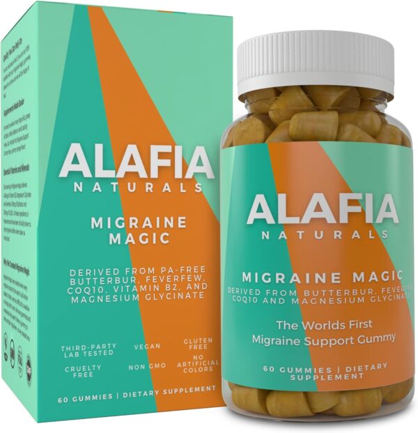 The Migraine Gummy - World's First Migraine & Headache Prevention Gummy for Migraine and Headache Relief - Magnesium Glycinate, Butterbur, Feverfew, CoQ10, Vitamin B2 400mg Riboflavin 400mg 60ct