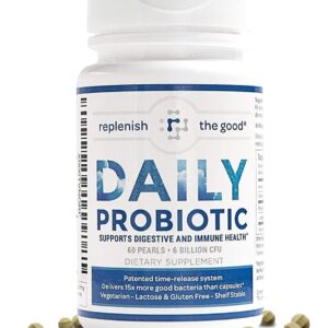 Daily Adults’ Probiotic, 60 Pearls- Vegan Supplement w/ 6 Billion CFU - Supports Digestive Health -Delivers 15x More Good Micro-Organism- Relieves Gas, Bloated Stomach & Acid Reflux