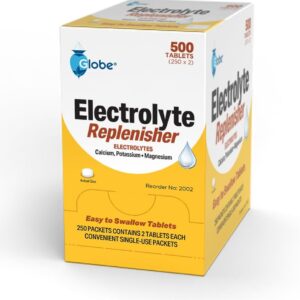 Globe Electrolyte Replacement Tablets for Rapid Hydration & Exercise Recovery (500 Tablets, 250 Packets of 2) for Athletes, Hiking & Sports, Travel Packets with Key Nutrients for Optimal Endurance