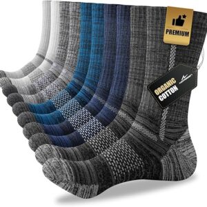 Men's Cotton Crew Work Socks, 5 Pairs Cushioned Boot Socks,Moisture Wicking Athletic Socks for Hiking Sports Running