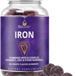 BeLive Iron Gummies - Multivitamin with Iron, Vitamins & Zinc for Blood Oxygen - Grape Flavor, Vegan Supplement for Women, Men & Kids