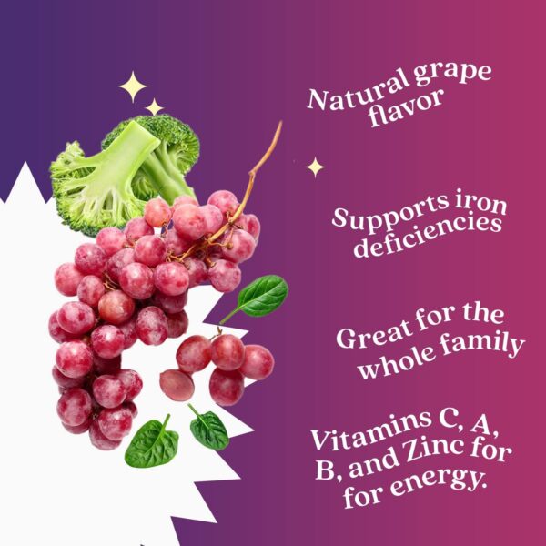 BeLive Iron Gummies - Multivitamin with Iron, Vitamins & Zinc for Blood Oxygen - Grape Flavor, Vegan Supplement for Women, Men & Kids - Image 4