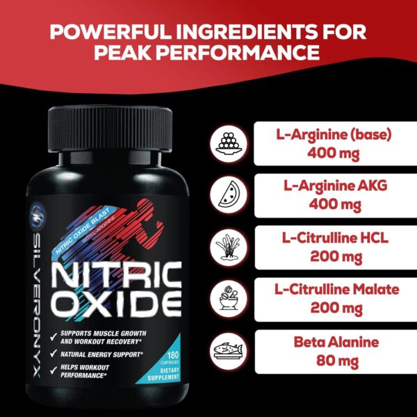 Extra Strength Nitric Oxide Supplement L Arginine 3X Strength - Citrulline Malate, AAKG, Beta Alanine - Premium Muscle Supporting Nitric Booster for Strength & Energy to Train Harder - 180 Capsules - Image 4