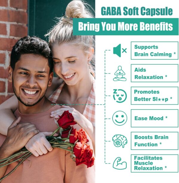 GABA Supplement - 1000 mg Liposomal Form for Optimal Absorption,GABA with L-Theanine, Magnesium Glycinate, 5HTP, Vitamin D3 for Brain Calm, Mood, Zzz Better - Melatonin-Free 120 Softgels. - Image 3