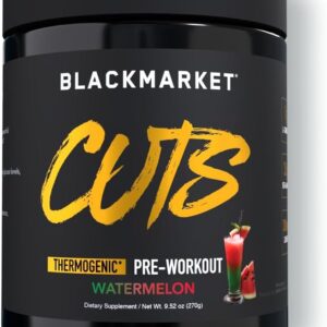BLACKMARKET CUTS Pre Workout - Flavored Energy Powdered Drink Mix for Men & Women, Great for Muscle Definition, Thermogenic, Creatine Free (Watermelon, 30 Servings)