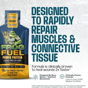 Frog Fuel Power Regular Protein Shot, 15g Protein Nano-Hydrolyzed Grass Fed Collagen, Post Workout, Gluten Free, Fat & Sugar Free, 22 Amino Acids, 0 Carbs, Berry, 1 oz Packets, 24 Pack