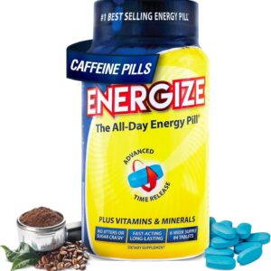 Energize Caffeine Pills, Fast Acting All Day Energy Pills & Natural Nootropics Support Supplement with Time Release Caffeine, Energy Support for Men and Women, No Jitters, No Crash (84 Tablets)