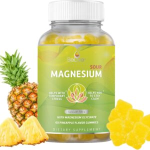 BeLive Magnesium Gummies 200mg - 60 Ct | Magnesium Glycinate Supplements for Relaxation, Stress Relief, and Sleep for Adults & Kids - Tasty and Tangy Pineapple Flavor