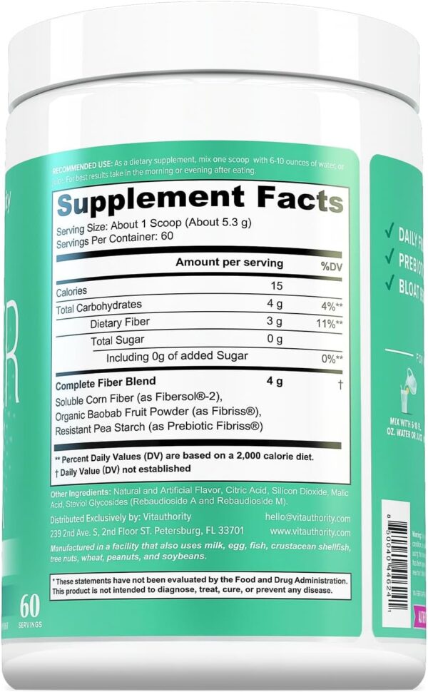 Fiber Supplement Colon Cleanse Prebiotic Powder Detox | Colon Cleanse Detox for Women | Digestive Health Regularity Satiety & Bloating Relief for Women Gut Cleanser & Powder Apple Flavored 60 Servings - Image 3